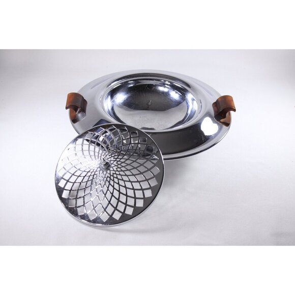 Large Art Deco centrepiece bowl and flower frog, silver plated metal flower frog - Picture 3 of 10